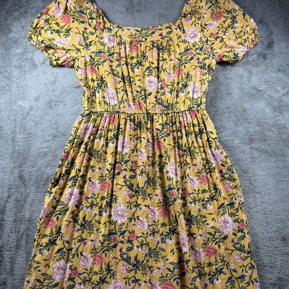 Luxology Maxi Midi Dress Floral Coquette Romantic Mixed Print Yellow Large G334 - Picture 4 of 10